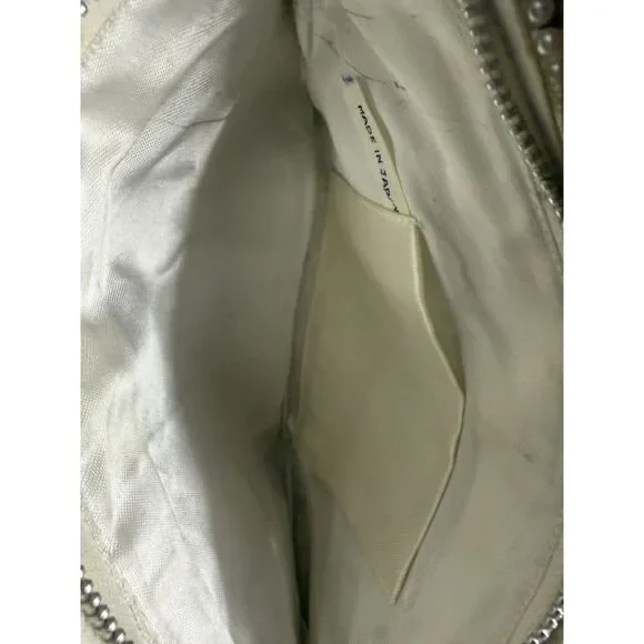 Antique Hand Beaded Pearl Evening Bag Cream Clutch w/Beaded Accents Zipper Close - Picture 8 of 11